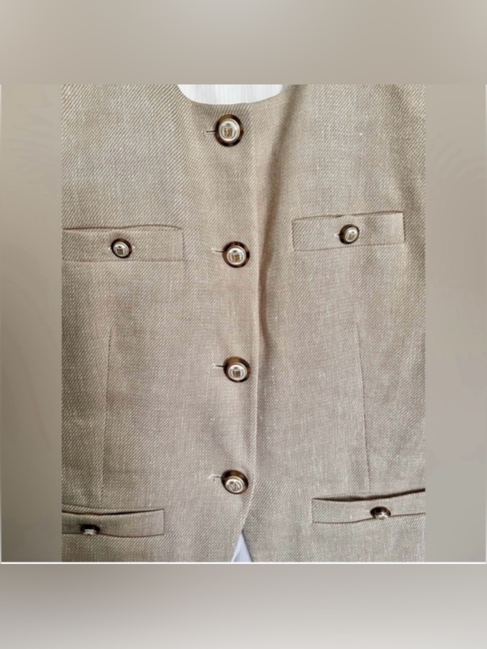 NWOT Veronica Beard Tamara Linen Blend Vest Sandalwood Melange Size 4. - Picture 6 of 12